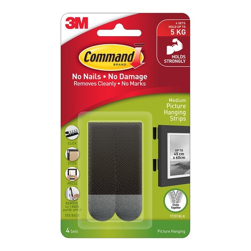 Command Picture Hanging Strips 17201BLK Medium Black, Pack of 4 Sets
