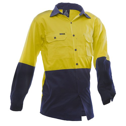 170 Gsm Cotton Shirt, Long Sleeve, Yellow/Blue, D-Size 4Xl