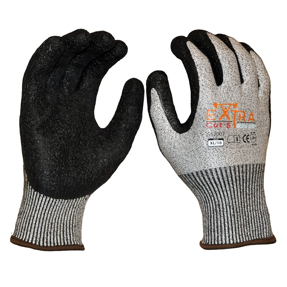 Extra Cut 5 Sure Grip, Black Crinkle Latex Coating-Size M