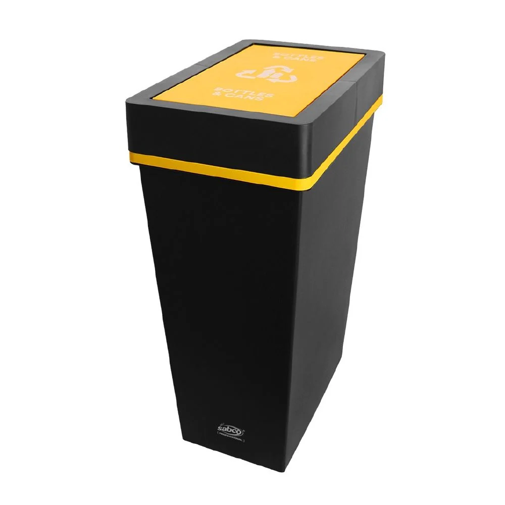 Bin Recycling Bottles & Cans Yellow Lid 40L - Sabco