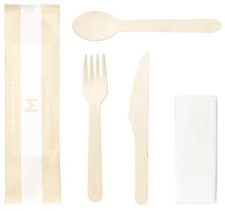 Wooden Cutlery Set 4/1 - Natural, Fork/Knife/Spoon/Napkin - Matthews