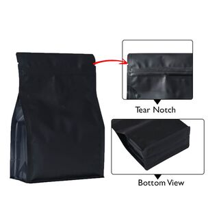 Flat Bottom Pouch 1kg Matt Black w Zip No Valve 195w x 295h x (45 + 45)g