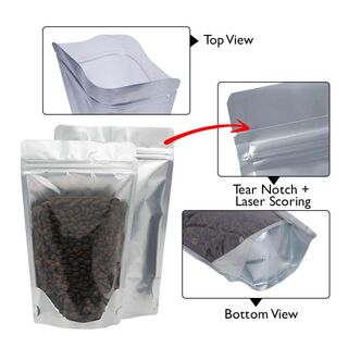 Stand Up Pouch Clear/Matt Silver 150g w Zip no Valve 130w x 210h x (40 + 40)g 