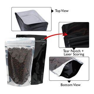 Stand Up Pouch Clear/Shiny Black 70g w Zip no Valve 110w x 170h x (35 + 35)g