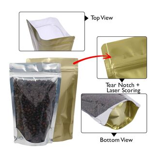 Stand Up Pouch Clear/Matt Gold 1kg w Zip no Valve 235w x 345h x (60 + 60)g