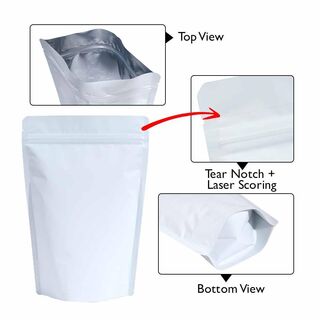 Stand Up Pouch 28gm White Matt with Zip no Valve 80w x 130h x (25 + 25)g 