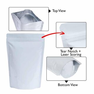 Stand Up Pouch 500g Shiny White both sides with Zip no Valve 190w x 265h x (55 + 55)g