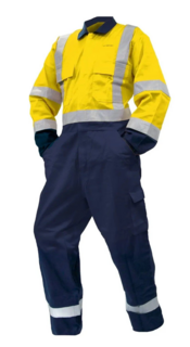 Overall Ls, 300Gsm Cotton, Yellow/Navy Dn -Size 11