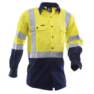 170 Gsm Cotton Shirt, Long Sleeve, Yellow/Blue, Dn-Size 4Xl