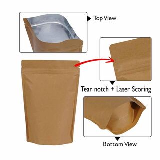Stand Up Pouch 50g Kraft Brown Paper both sides w Zip no Valve 95w x 150h (30 +30)g