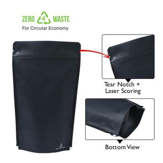Stand up Pouch 500g Recyclable Matt Black w Zip no Valve 180w x 290h x (50 + 50)g