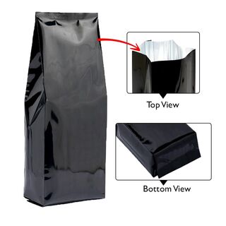 Central Seal-Side Gusset Pouch 2kg Shiny Black w No Zip No Valve 170w x 495h x (55 +55)g