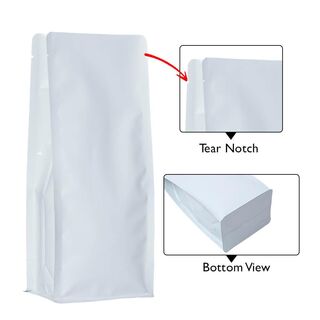 Flat Bottom Pouch - No Zipper 1kg Shiny White w No Valve 140w x 350h x (47.5 + 47.5)g