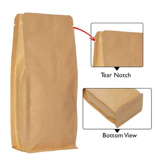 Flat Bottom Pouch - No Zipper 1kg Brown Paper No Valve 140w x 350h x (47.5 + 47.5)g